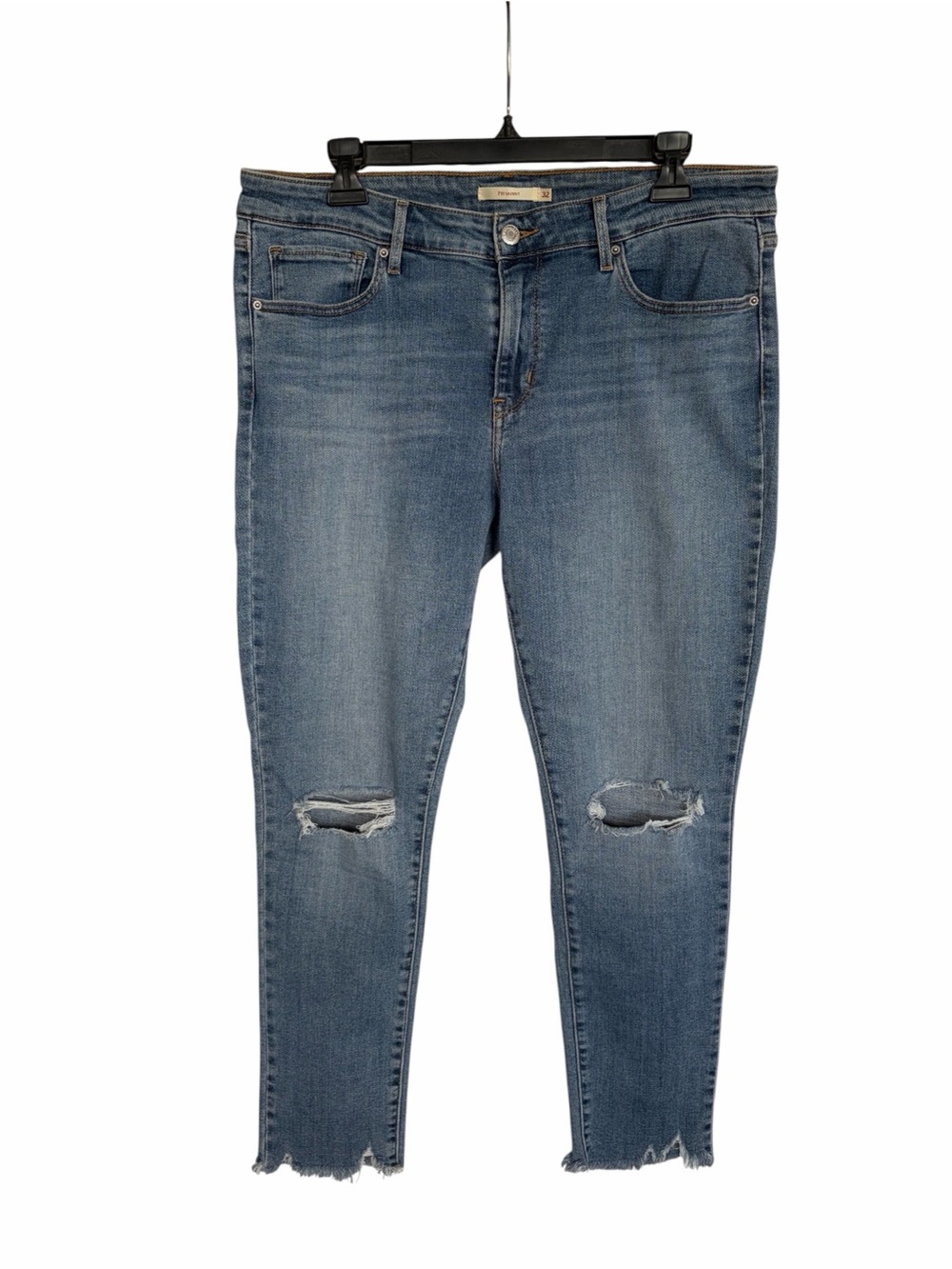 Womens Levis 711 Skinny Jeans Size 32 Measures 34 High Rise Med Wash Distressed